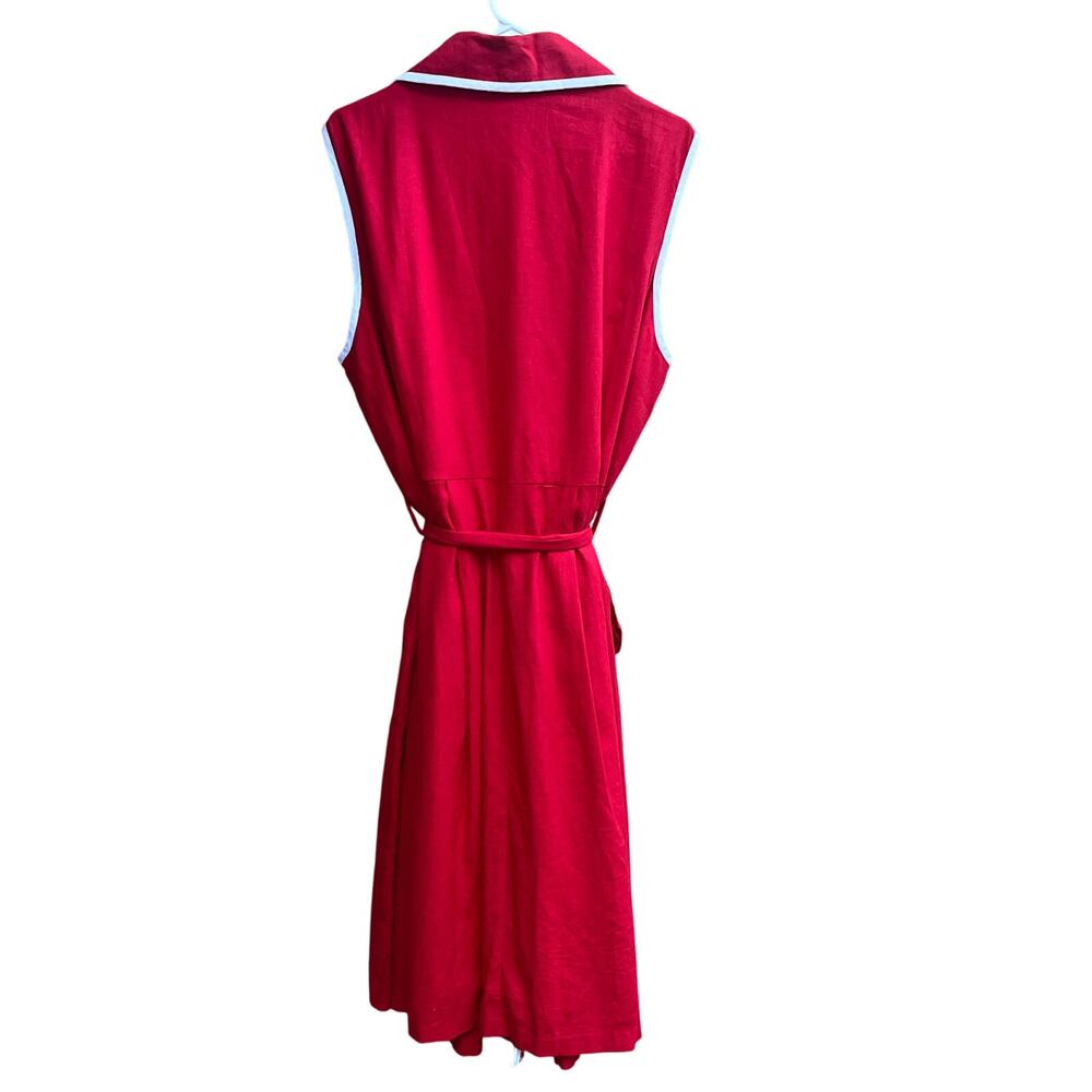 Vintage JG Hook  sleeveless trench dress with white piping and tie belt Sz 24W - Picture 2 of 5